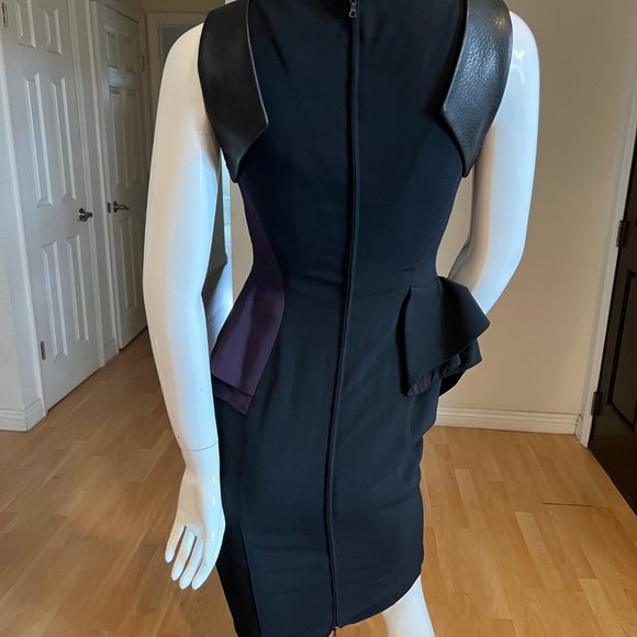 $2300 ANTONIO BERARDI ASYMMETRICAL LEATHER TRIM SHEATH DRESS SZ 40 IT / 6 US - Picture 5 of 8